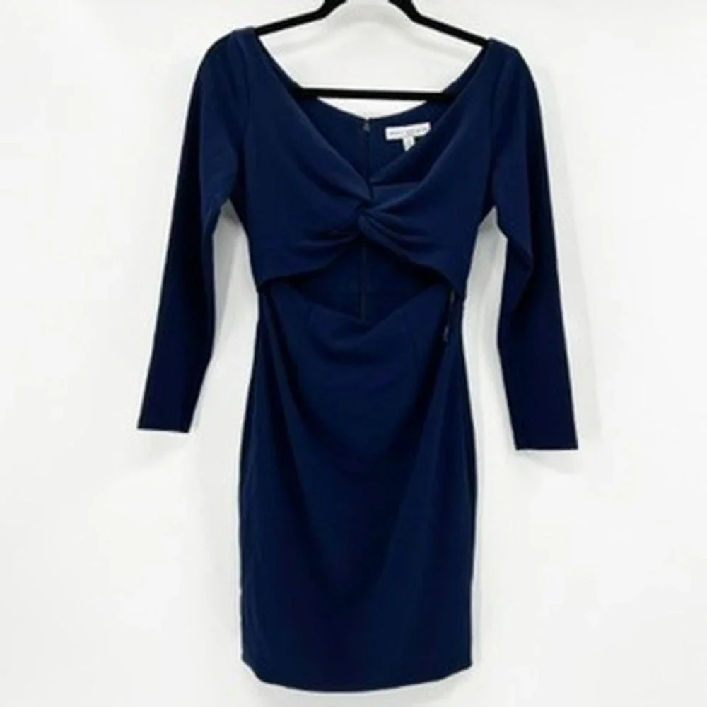 Dress The Population Navy Long Sleeve Twist Cutout Cocktail Mini‎ Dress Size S